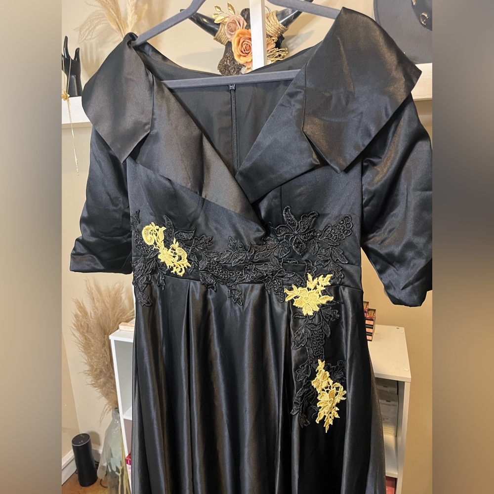 NWT Enigma Era A-Line Satin Shirt Collar 3/4 Length Long Sleeve Dress - Picture 7 of 8